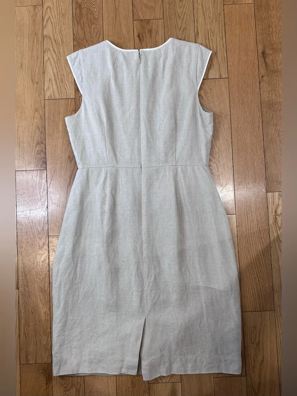 J. Crew Linen Sheath Dress Beige with White Trim